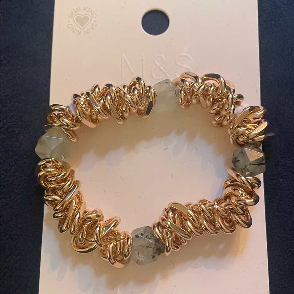 Gold and Green Beaded Bracelet